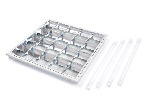 Set: 1x Corp de iluminat cu rastru încastrat 4x60cm + 4x Tub LED 9W - Alb rece (6000K)