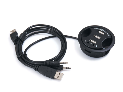 Hub 3x USB 2.0 încastrat în blatul biroului 60mm cu porturi jack: audio și microfon