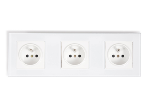 Priza electrică sticlă Bianka 230V 16A triplă cu împământare - Albă