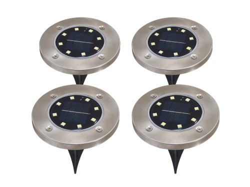 Lampadar grădină bătut în substrat Solară LED 8xSMD - 4 szt. - Satin - Alb rece (5500K)