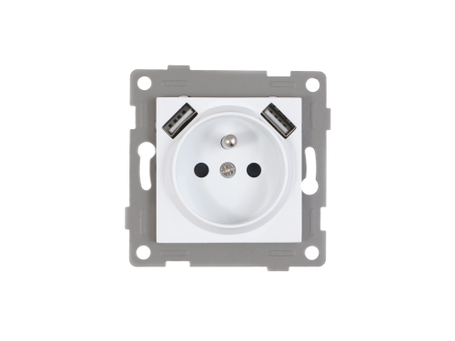 Priza electrică pentru ramă Bianka 230V 16A simplă 2x USB cu împământare - Albă