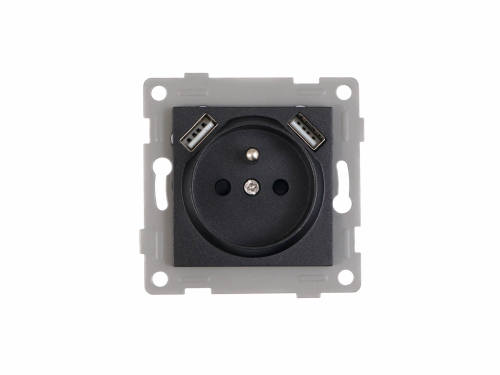 Priza electrică pentru ramă Bianka 230V 16A simplă 2x USB cu împământare - Neagră