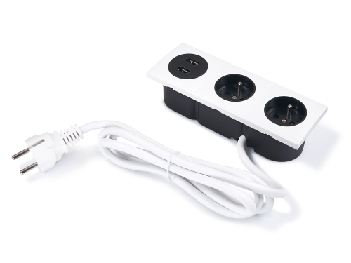 Priză electrică blat încastrat 2x230V + 2xUSB triplă - Albă