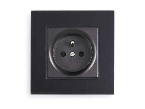  Set: 1x Priză electrică de sticlă Bianka 230V 16A + ramă de sticlă - Negru