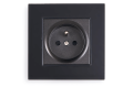  Set: 1x Priză electrică de sticlă Bianka 230V 16A + ramă de sticlă - Negru