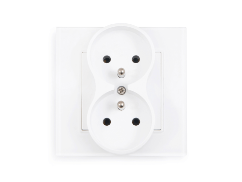 Set: 1x Priză electrică dublă de sticlă Bianka 230V 16A + ramă de sticlă - Alb
