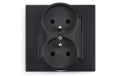 Set: 1x Priză electrică dublă de sticlă Bianka 230V 16A + ramă de sticlă - Negru