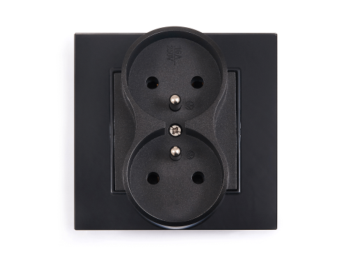 Set: 1x Priză electrică dublă de sticlă Bianka 230V 16A + ramă de sticlă - Negru