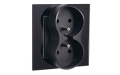 Set: 1x Priză electrică dublă de sticlă Bianka 230V 16A + ramă de sticlă - Negru