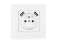 Set: 1x Priză electrică de sticlă Bianka 230V 16A 2x USB cu împământare + ramă de sticlă - Alb