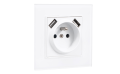 Set: 1x Priză electrică de sticlă Bianka 230V 16A 2x USB cu împământare + ramă de sticlă - Alb