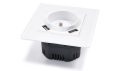 Set: 1x Priză electrică de sticlă Bianka 230V 16A 2x USB cu împământare + ramă de sticlă - Alb