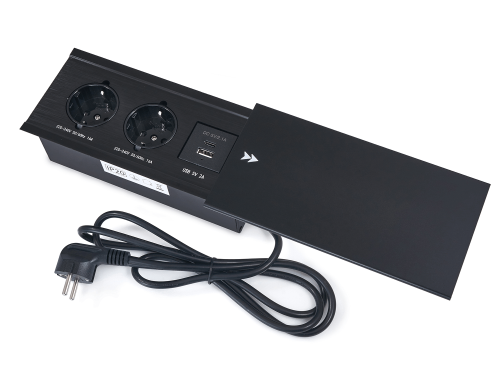Distribuitor de birou încorporat în blat, bandă de alimentare cu 2x priză de alimentare, 1x USB-C și 1x USB-A Multibox 3 - Negru