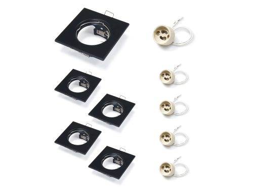  Set: 5x Corp de iluminat halogen încorporabil fix din oțel LED ATIS - Negru + 5x Soclu GU10