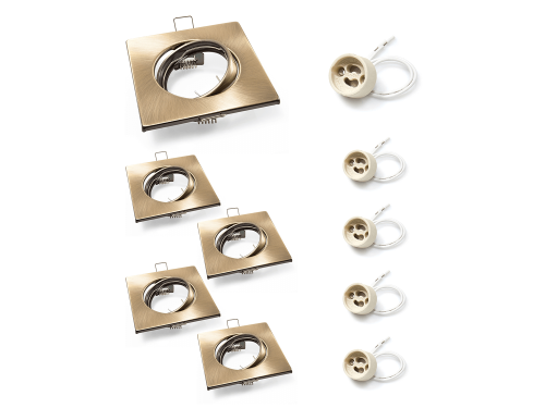 Set: 5x Corp de iluminat halogen încorporabil mobil din oțel LED SATI - Alamă + 5x Soclu GU10 