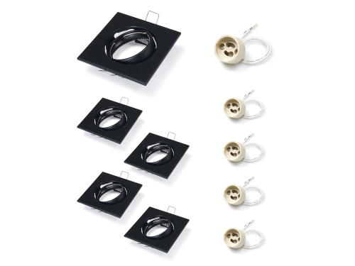Set: 5x Corp de iluminat halogen încorporabil mobil din oțel LED SATI - Negru + 5x Soclu GU10