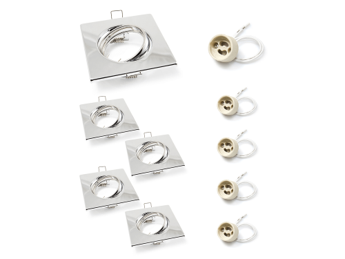 Set: 5x Corp de iluminat halogen încorporabil mobil din oțel LED SATI -Crom+ 5x Soclu GU10