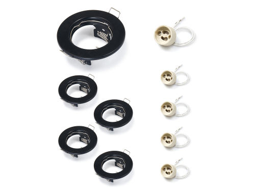 Set: 5x Spot LED fix încastrabil din oțel TASI - Negru + 5x Soclu GU10