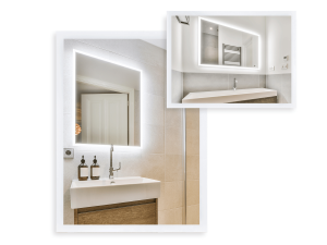 Oglindă LED dreptunghiulară iluminată, cu margine sablată - 60x80 cm - alb neutru (4500K)