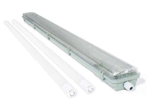 Set: 1x Corp de iluminat ermetic 2x120cm + 2x Tub LED 18W - Alb neutru (4500K)
