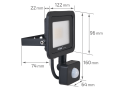 Reflector - halogen cu senzor de mișcare LED 20W - Drago Negru - Alb neutru (4000K) - 3 ani garanție
