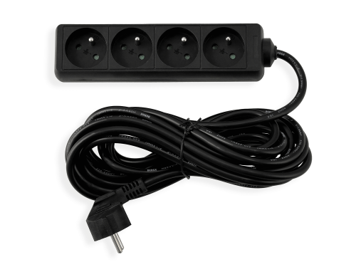 Prelungitor cu bandă de 5m - 4 x priză de alimentare 230V - Negru