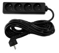 Prelungitor cu bandă de 5m - 4 x priză de alimentare 230V - Negru