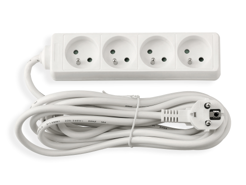 Prelungitor de 5m - 4 x priză de alimentare 230V - Alb