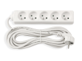 Prelungitor cu bandă de 5m - 5 x priză de alimentare 230V - Alb