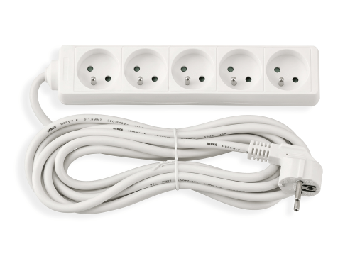 Prelungitor cu bandă de 5m - 5 x priză de alimentare 230V - Alb