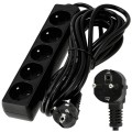 Prelungitor cu bandă de 5m - 5 x priză de alimentare 230V - Negru