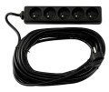 Prelungitor cu bandă de 10m - 5 x priză de alimentare 230V - Negru