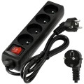 Prelungitor cu întrerupător 1.5m - 4 x prize de alimentare 230V - Negru