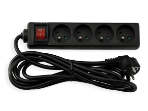 Prelungitor cu întrerupător 3m - 4 x prize de alimentare 230V - Negru