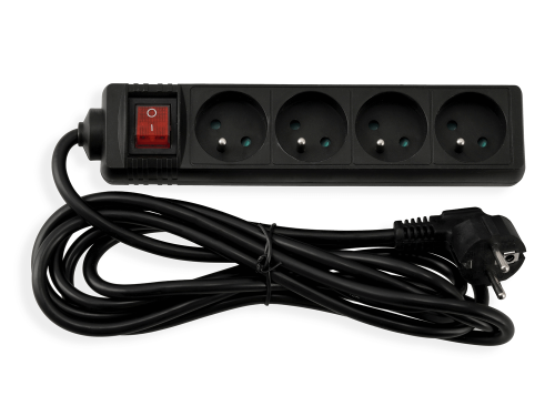 Prelungitor cu întrerupător 3m - 4 x prize de alimentare 230V - Negru