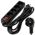 Prelungitor cu întrerupător 3m - 4 x prize de alimentare 230V - Negru