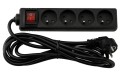 Prelungitor cu întrerupător 3m - 4 x prize de alimentare 230V - Negru