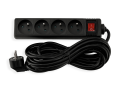Prelungitor cu întrerupător 5m - 4 x prize de alimentare 230V - Negru
