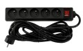 Prelungitor cu întrerupător 5m - 5 x prize de alimentare 230V - Negru