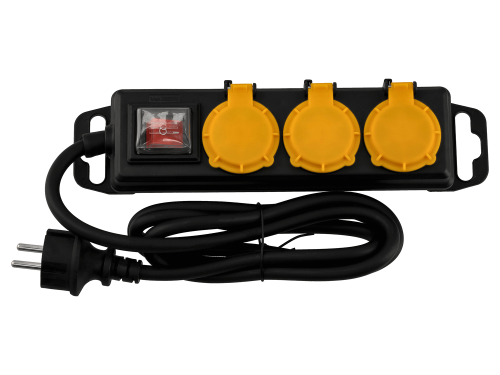 Prelungitor cu bandă IP44 cu întrerupător 1.5m - 3 x prize de alimentare 230V - Negru