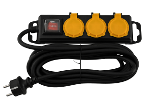 Prelungitor cu bară IP44 cu întrerupător 5m - 3 x priză de alimentare 230V - Negru