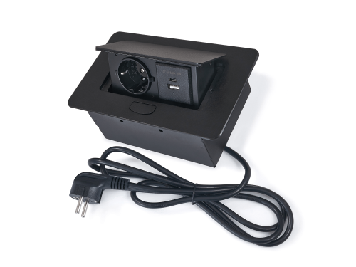 Distribuitor de birou integrabil în blat, priză cu 1x conector de alimentare, 1x USB-C și 1x USB-A Multibox 5 - Negru