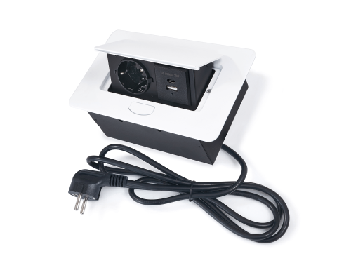 Distribuitor de birou încorporat în blat, bandă de alimentare cu 1x priză de alimentare, 1x USB-C și 1x USB-A Multibox 5 - Alb
