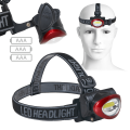 Lanternă frontală LED 3W COB - Alb rece (6000K) - alimentată cu 3 baterii AAA