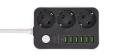 Prelungitor bară 2m - 3 x prize de alimentare 230V + 6 x USB - Gri
