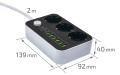 Prelungitor bară 2m - 3 x prize de alimentare 230V + 6 x USB - Gri