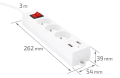 Prelungitor bară 3m - 3 x prize de alimentare 230V + 2 x USB - Alb
