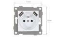 Priza electrică pentru ramă Bianka 230V 16A simplă 2x USB cu împământare - Albă