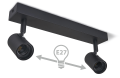 Montaj aplicat perete-tavan E27 LED Halo x2 - Negru
