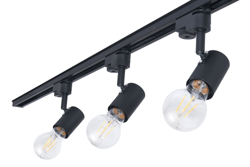 Set Halo Steak Czarna lampă pe șină LED E27 x3 + șină 1,5m - Negru